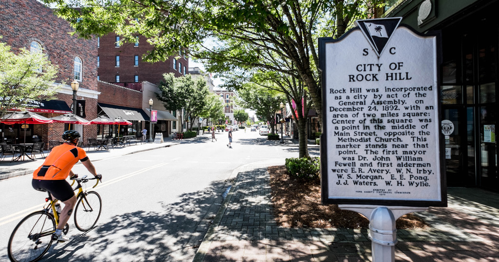 Biker biking through the City of Rock Hill