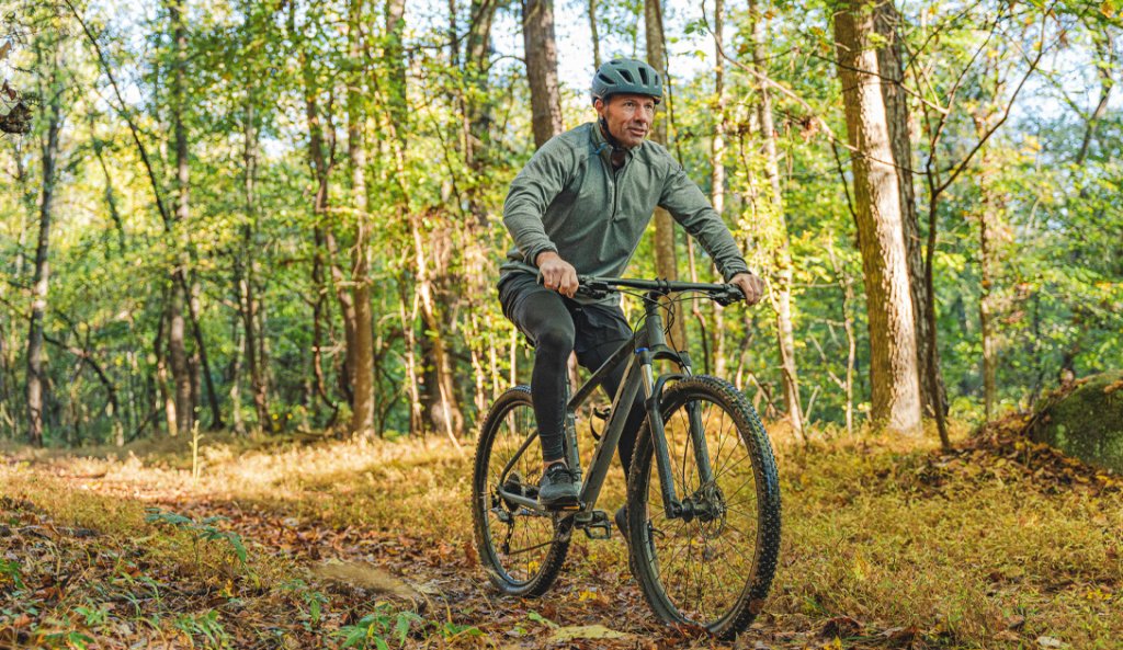 a man bikes on one of the biking trails in the olde english district of south carolina